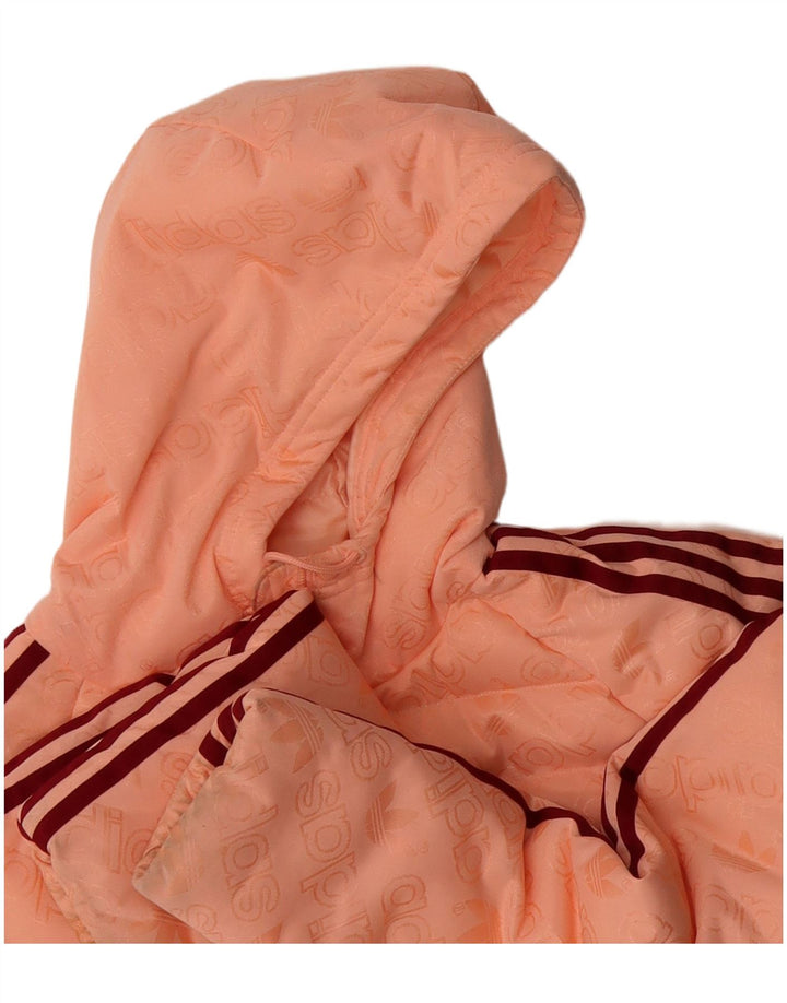 ADIDAS Womens Hooded Padded Jacket UK 12 Medium Orange Polyester Sports