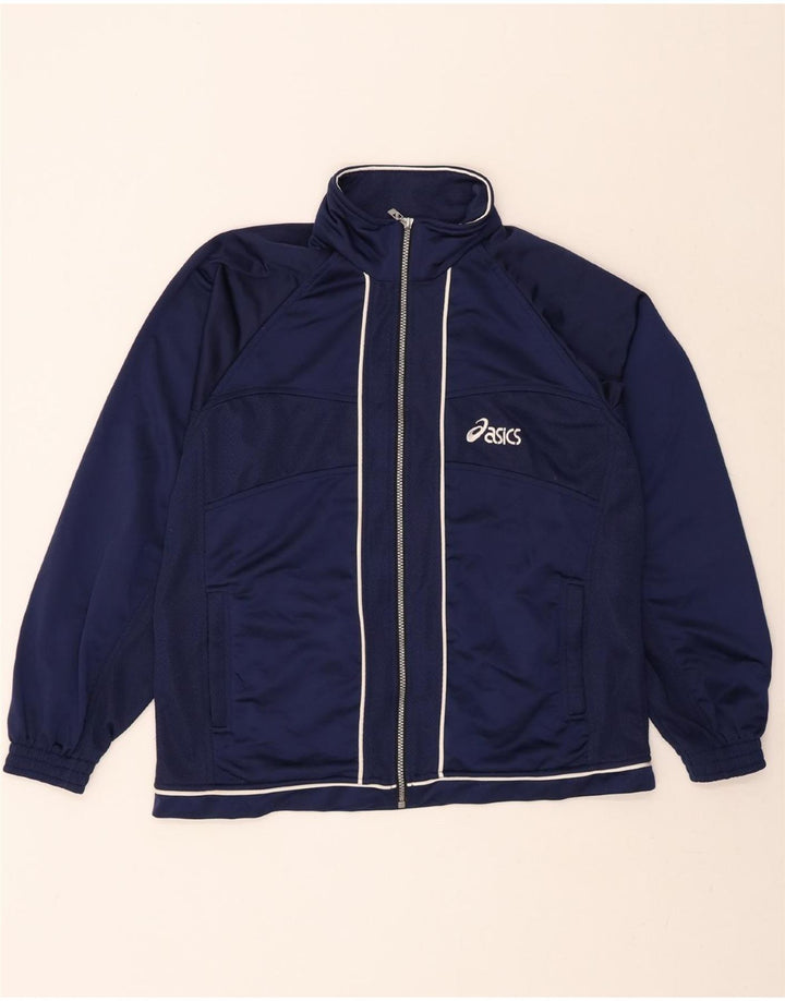 ASICS Mens Tracksuit Top Jacket Small Navy Blue Polyester Vintage Asics and Second-Hand Asics from Messina Hembry 