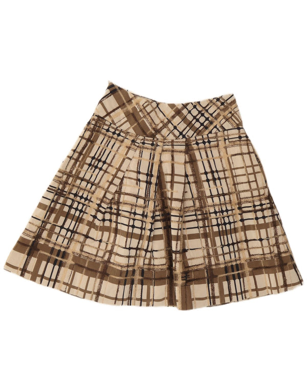 Damska plisowana spódnica Sportmax UK 10 Small W27 Brązowa jedwabna krata