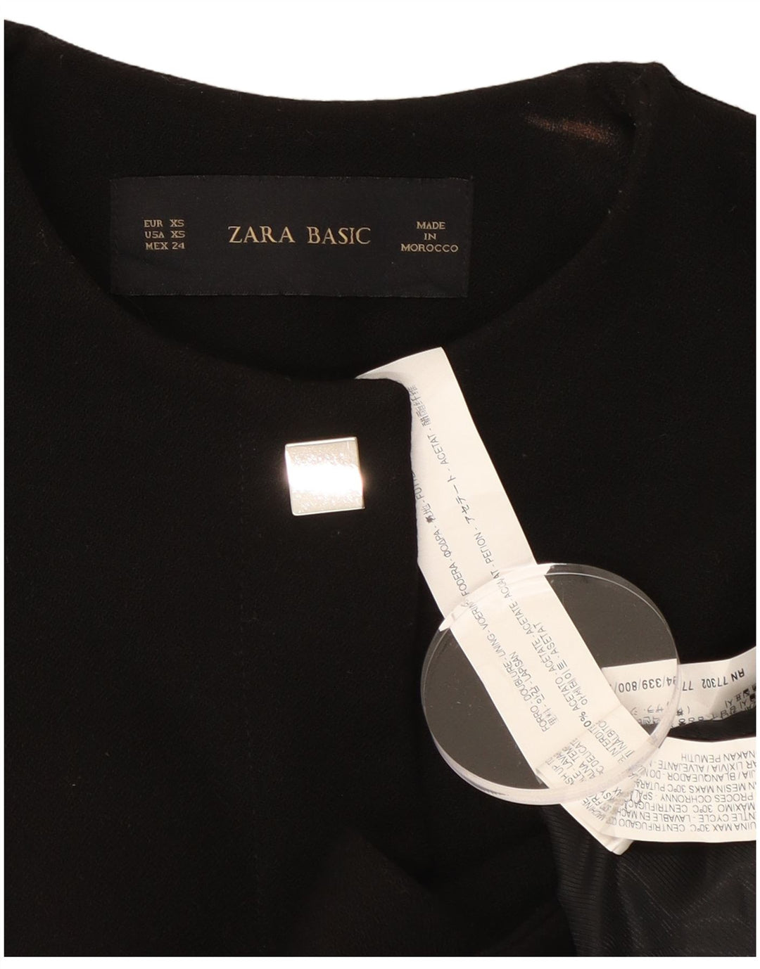 Damska marynarka Zara zapinana na 1 guzik, UK 6 XS, czarna octanowa