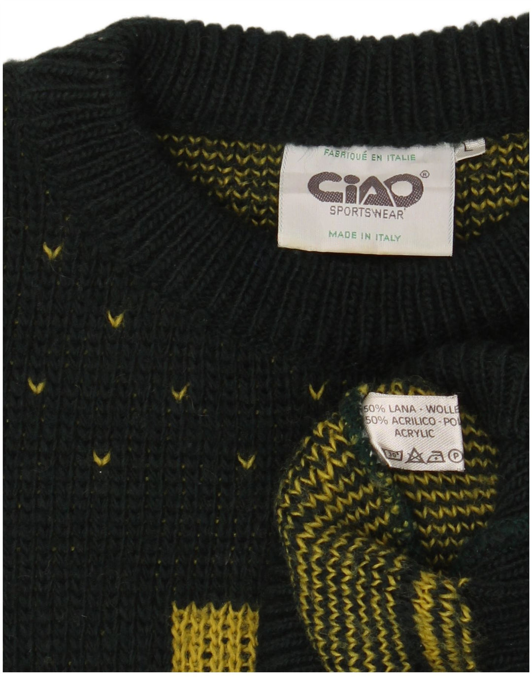 Męski sweter CIAO z okrągłym dekoltem, duży, zielony, z wełny Fair Isle