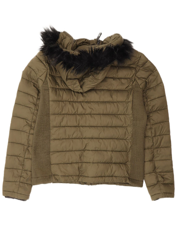 Damska wyściełana kurtka z kapturem Superdry UK 14, duża, zielona nylonowa