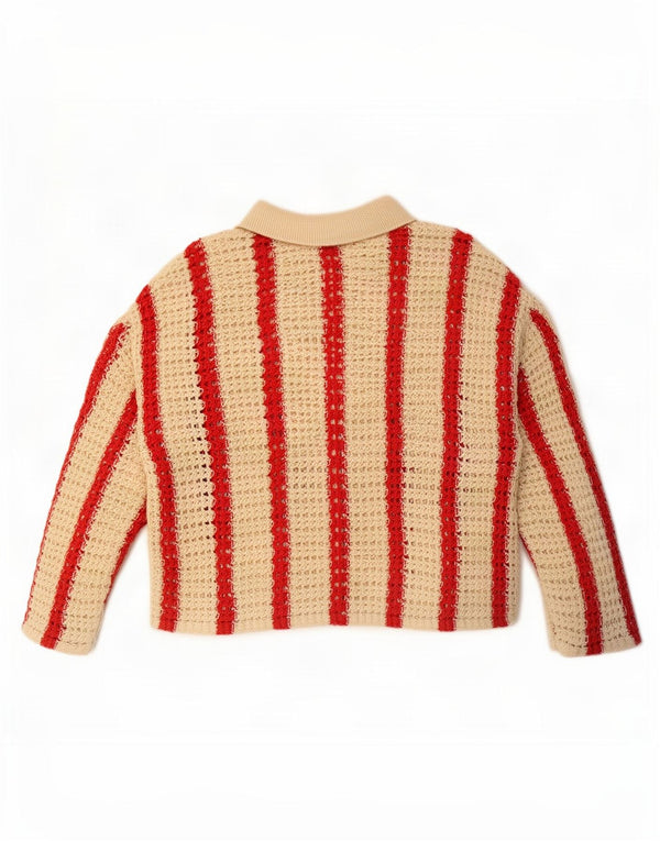 Damski sweter oversize Zara na szydełku UK 10 w małe beżowe paski