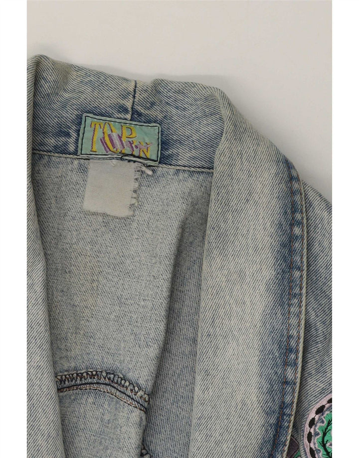 Vintage damska kurtka jeansowa Crop UK 14, średni niebieski