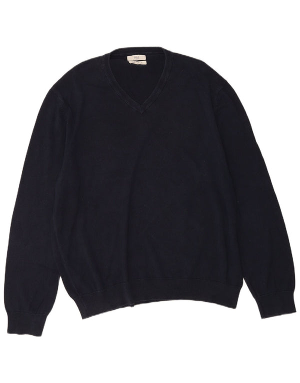 Marks & Spencer Męski sweter z dekoltem w kształcie litery V, 2XL, granatowy, bawełniany