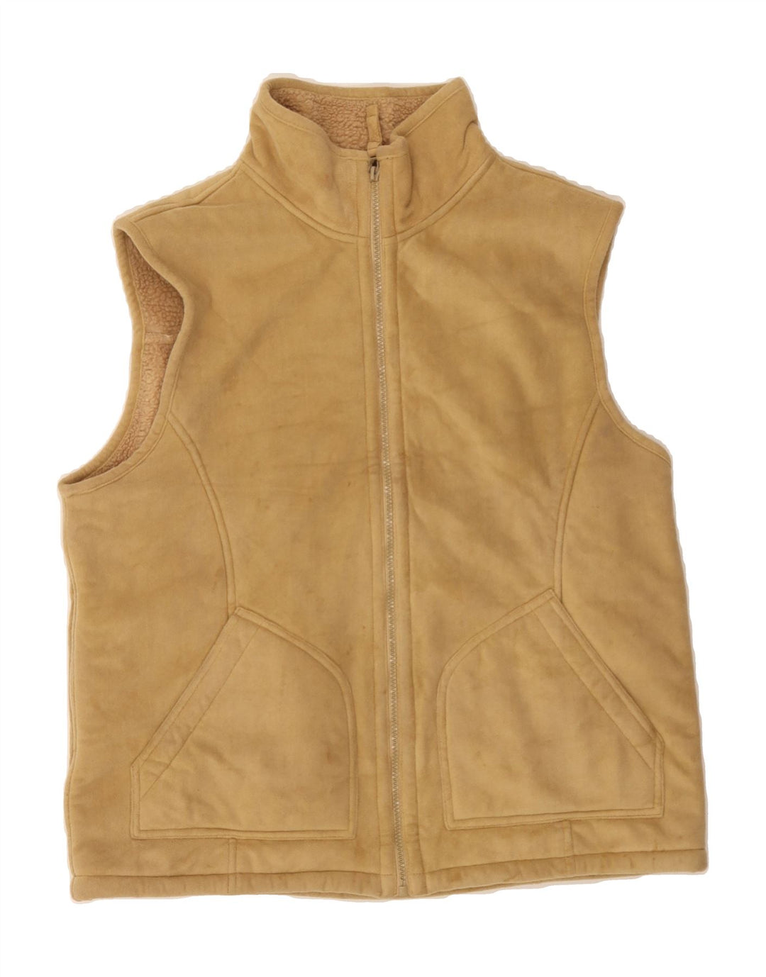 VINTAGE Womens Sherpa Fleece Gilet UK 14 Medium Brown Polyester Vintage Vintage and Second-Hand Vintage from Messina Hembry 