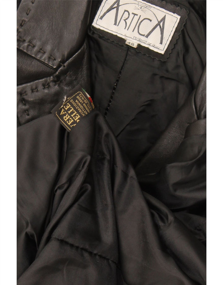 Vintage damski płaszcz skórzany IT 48 XL czarna skóra
