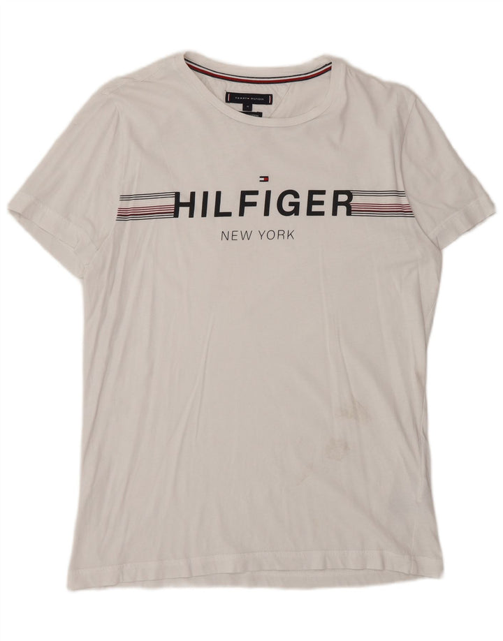 Męska koszulka z grafiką Tommy Hilfiger, średnia, biała bawełna
