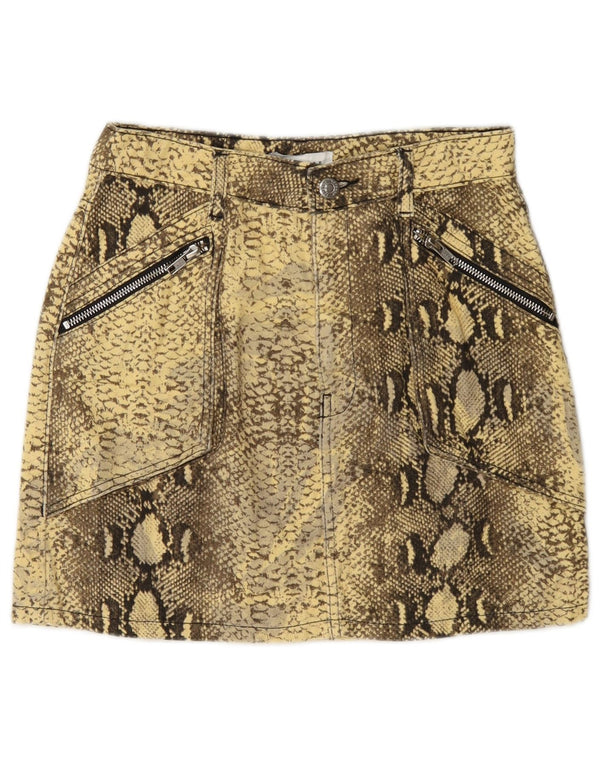 Damska spódniczka mini z grafiką Topshop UK 8 Small W26 Żółta bawełna z nadrukiem zwierzęcym