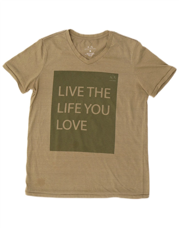 Męska koszulka z grafiką Armani Exchange, średnia, bawełniana khaki