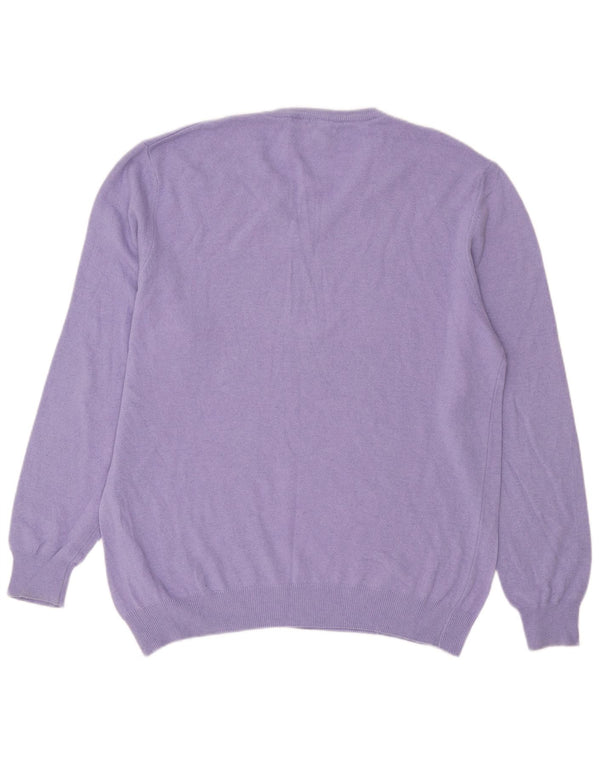 Męski sweter w stylu vintage z dekoltem w szpic XL Fioletowy materiał argyle/diamentowa wełna