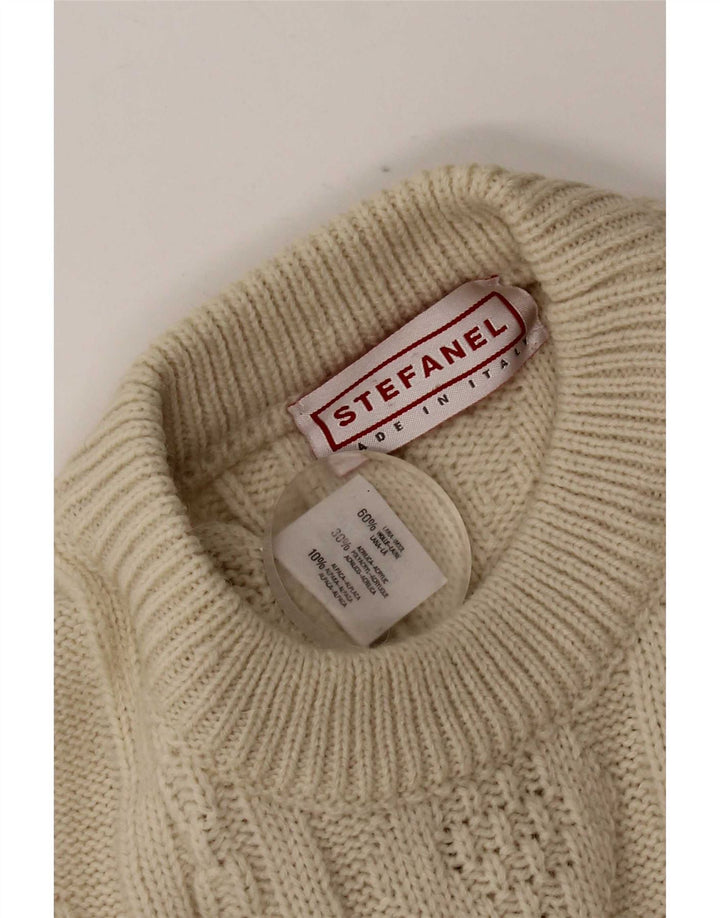 Męski sweter z okrągłym dekoltem Stefanel, średnia beżowa wełna