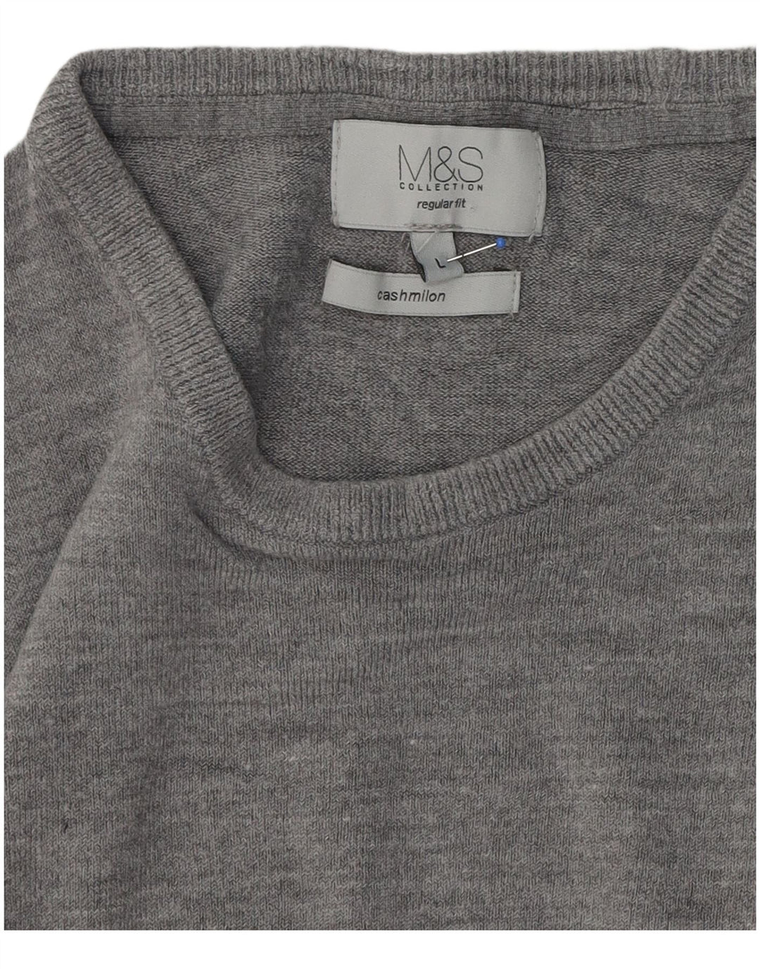 Marks & Spencer Męski sweter o regularnym kroju z okrągłym dekoltem, duży, szary