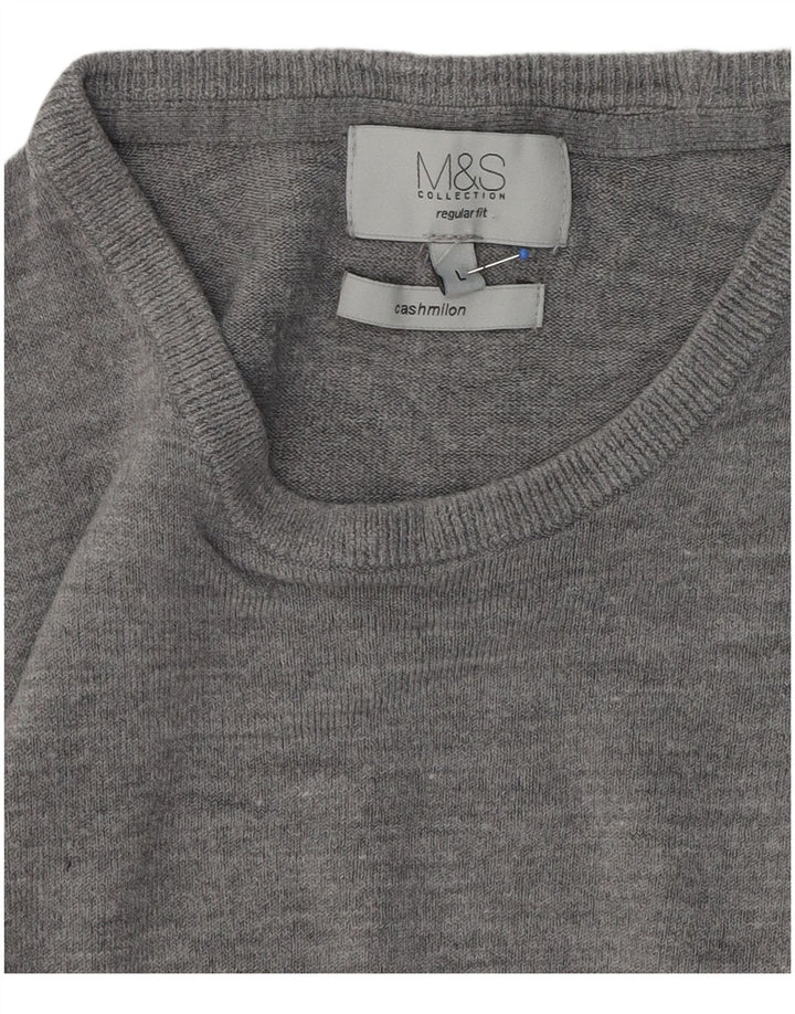 Marks & Spencer Męski sweter o regularnym kroju z okrągłym dekoltem, duży, szary
