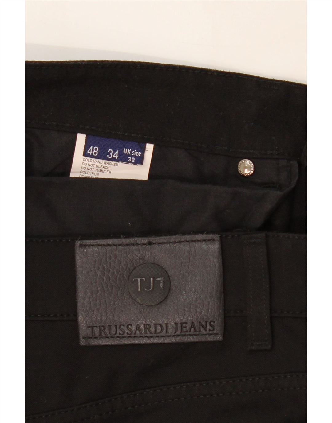TRUSSARDI Mens Straight Casual Trousers W32 L29 Black Polyester Vintage Trussardi and Second-Hand Trussardi from Messina Hembry 