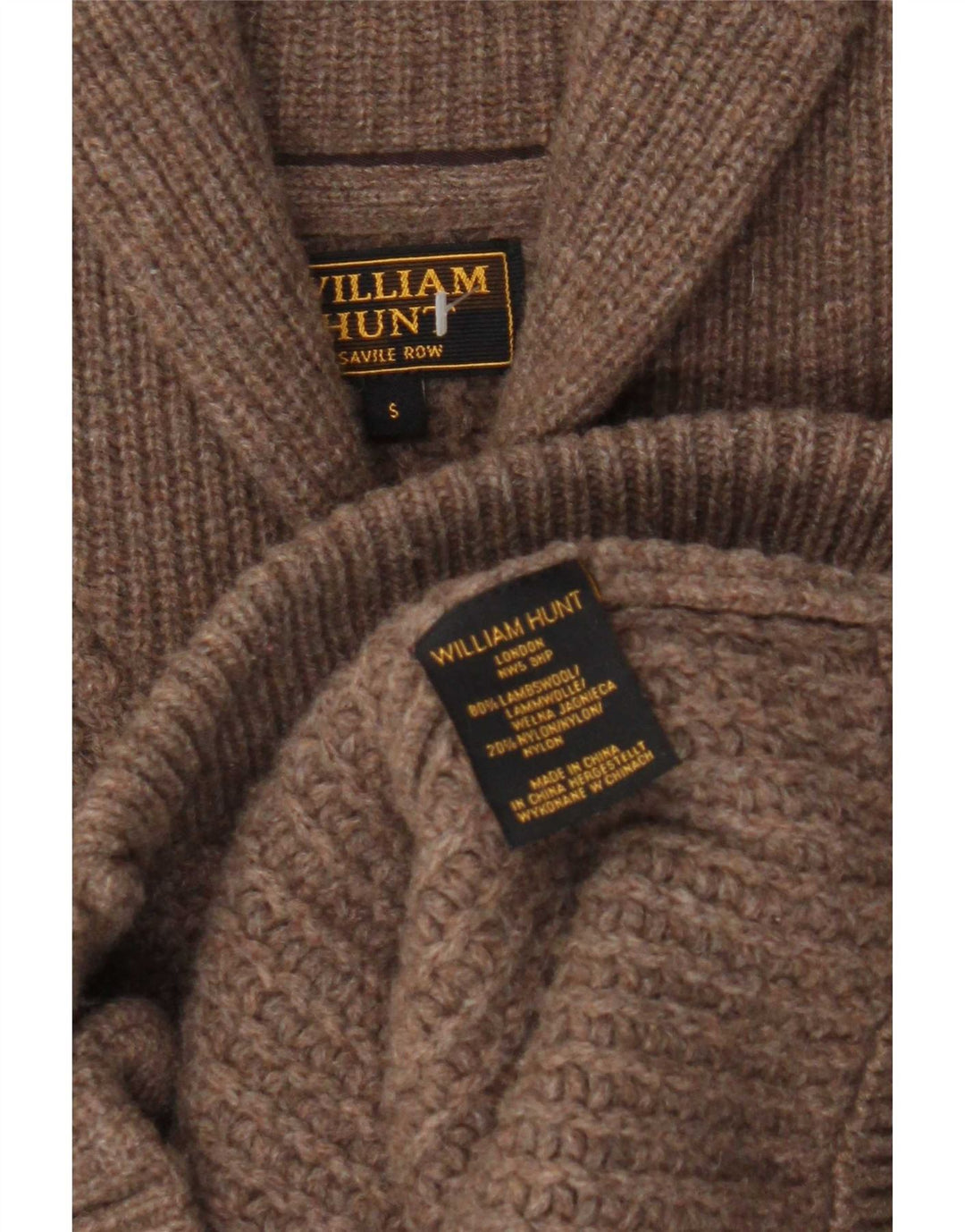 Męski sweter rozpinany William Hunt, mały, brązowy, z owczej wełny