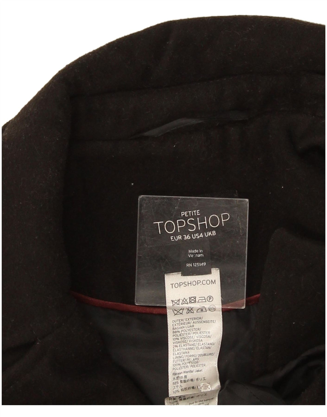 Topshop Płaszcz damski rozmiar 8, mały, czarny, poliestrowy