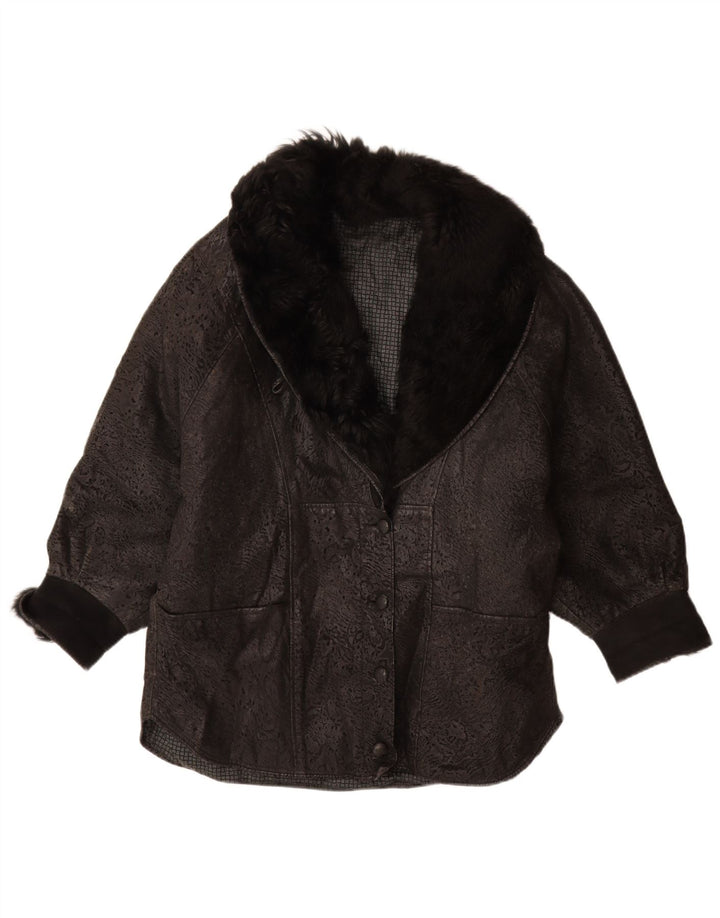 Vintage damska kurtka skórzana oversize IT 46, duża czarna skóra