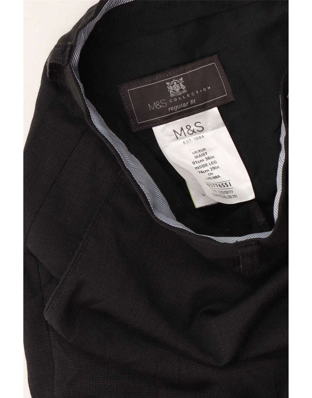 Męskie spodnie garniturowe Marks & Spencer o regularnym kroju W36 L29 Granatowa wełna