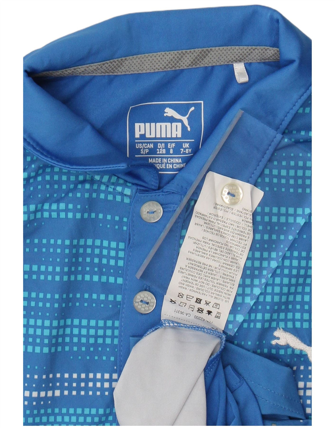 Chłopięca koszulka polo PUMA 7-8 lat Niebieski geometryczny poliester