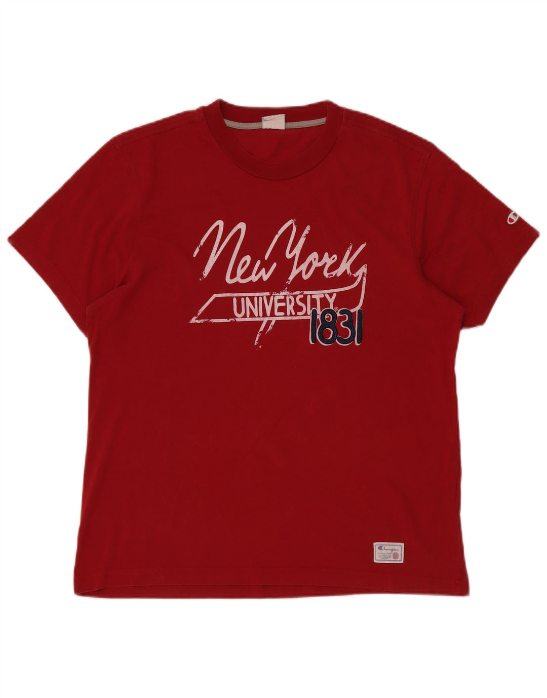 Męski T-shirt z grafiką CHAMPION New York University, duży, czerwony