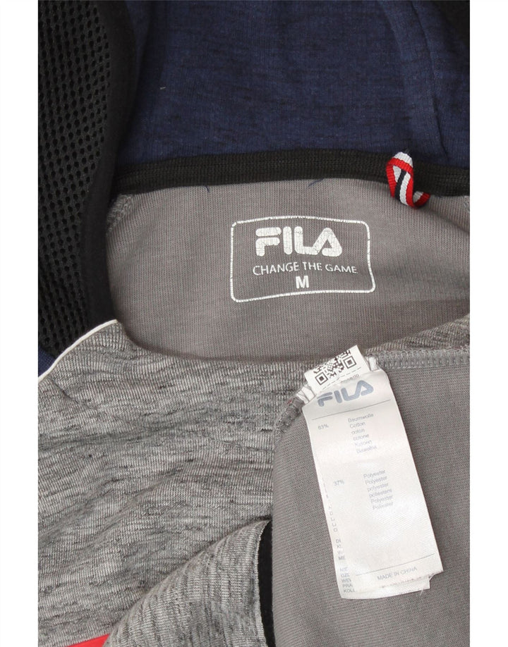 Męski sweter z kapturem Fila, bawełniany, średnioszary, z blokami kolorów
