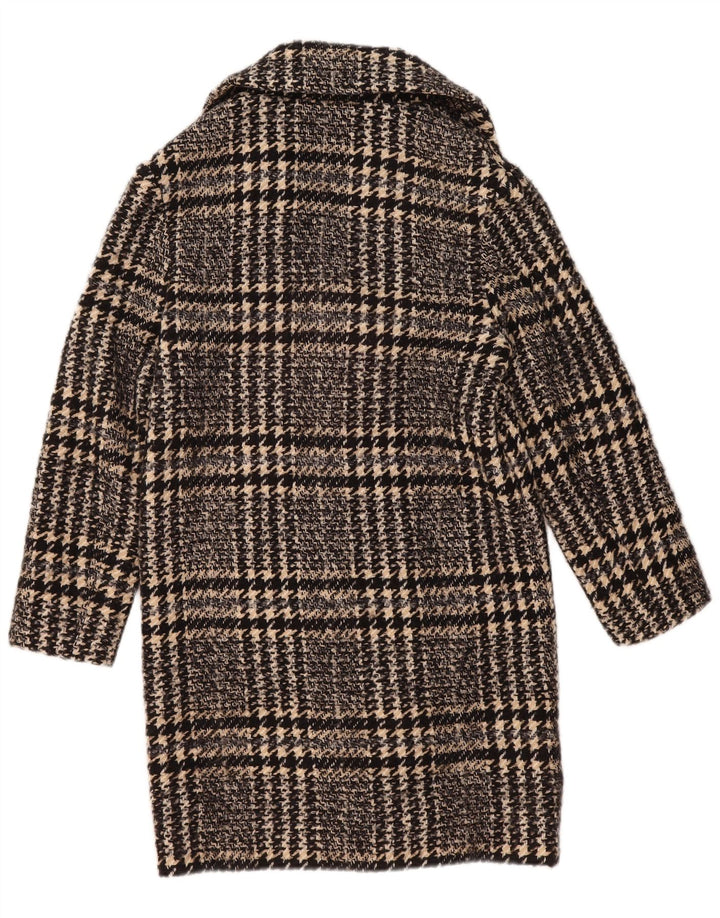 MASSIMO DUTTI Womens Oversized Overcoat UK 6 XS Navy Blue Houndstooth
