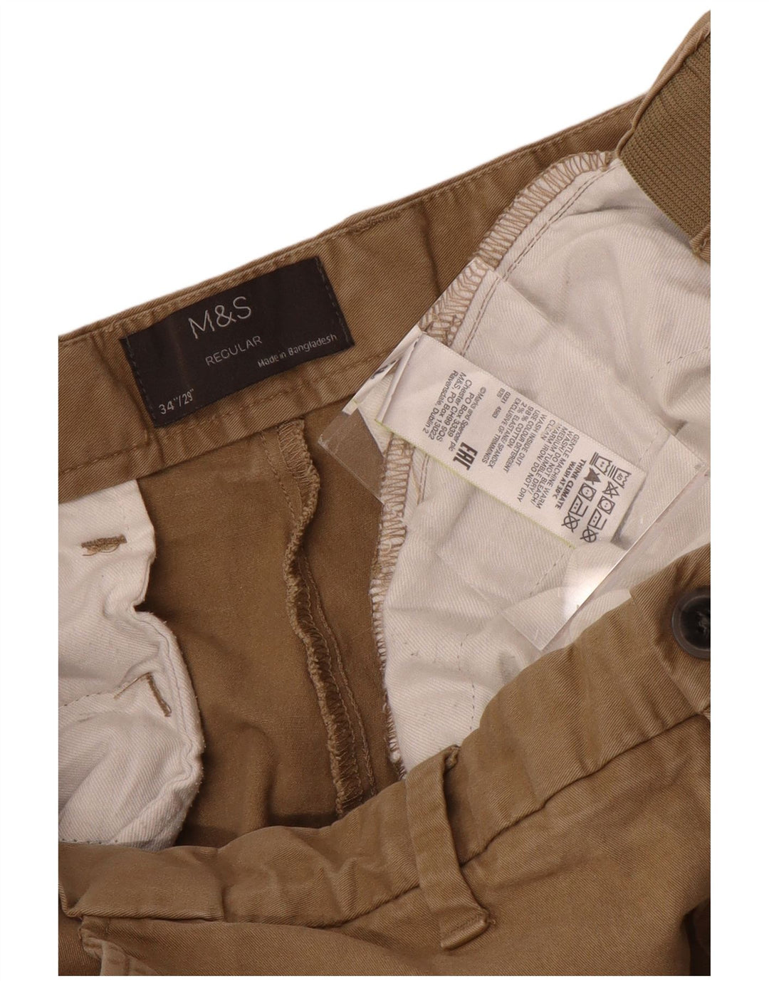Męskie spodnie typu chino Regular Marks & Spencer W34 L29 Brązowa bawełna