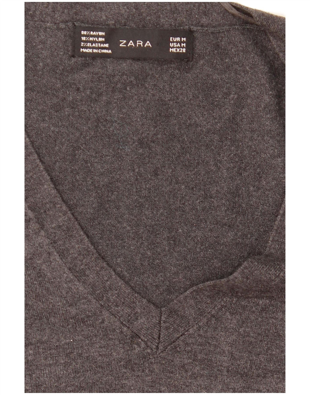 Sweter damski Zara z dekoltem w kształcie litery V, UK 12, średni szary
