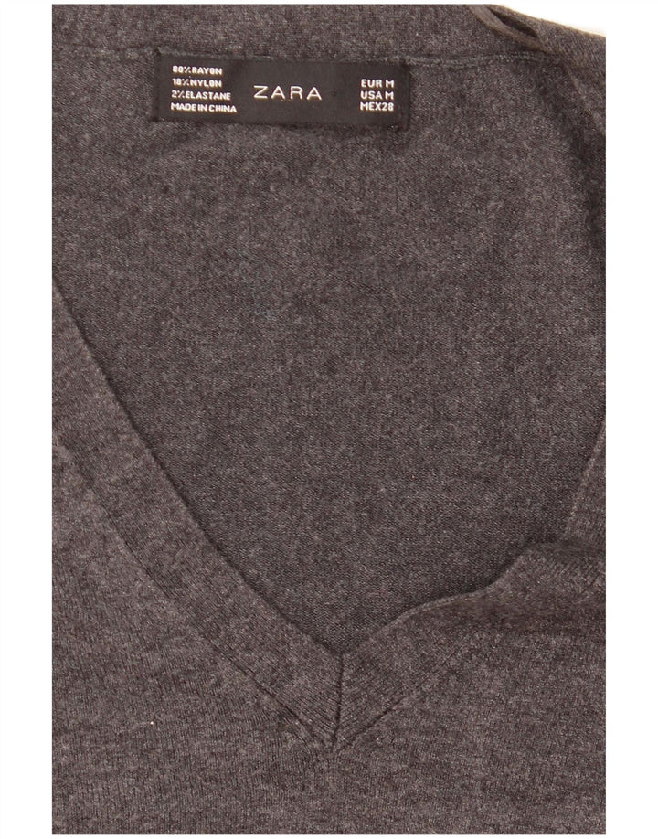 Sweter damski Zara z dekoltem w kształcie litery V, UK 12, średni szary