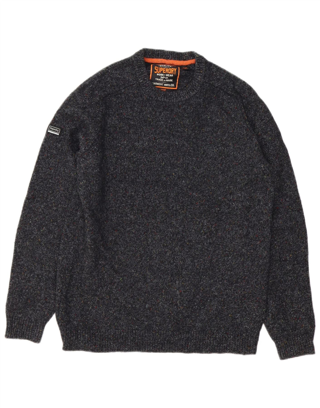 Męski sweter Superdry z okrągłym dekoltem, duży, szary, wełniany w cętki