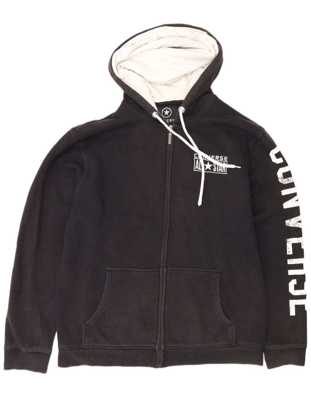 Męski sweter Converse z grafiką i zamkiem błyskawicznym, duży, czarny, bawełniany