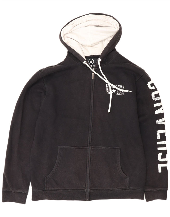 Męski sweter Converse z grafiką i zamkiem błyskawicznym, duży, czarny, bawełniany
