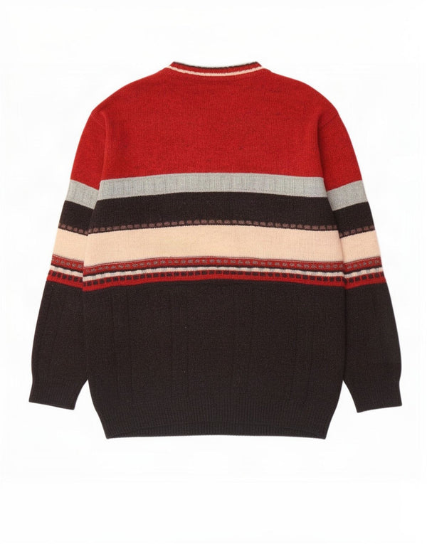 Vintage męski sweter z okrągłym dekoltem IT 52, duża czerwona wełna w blokach kolorów