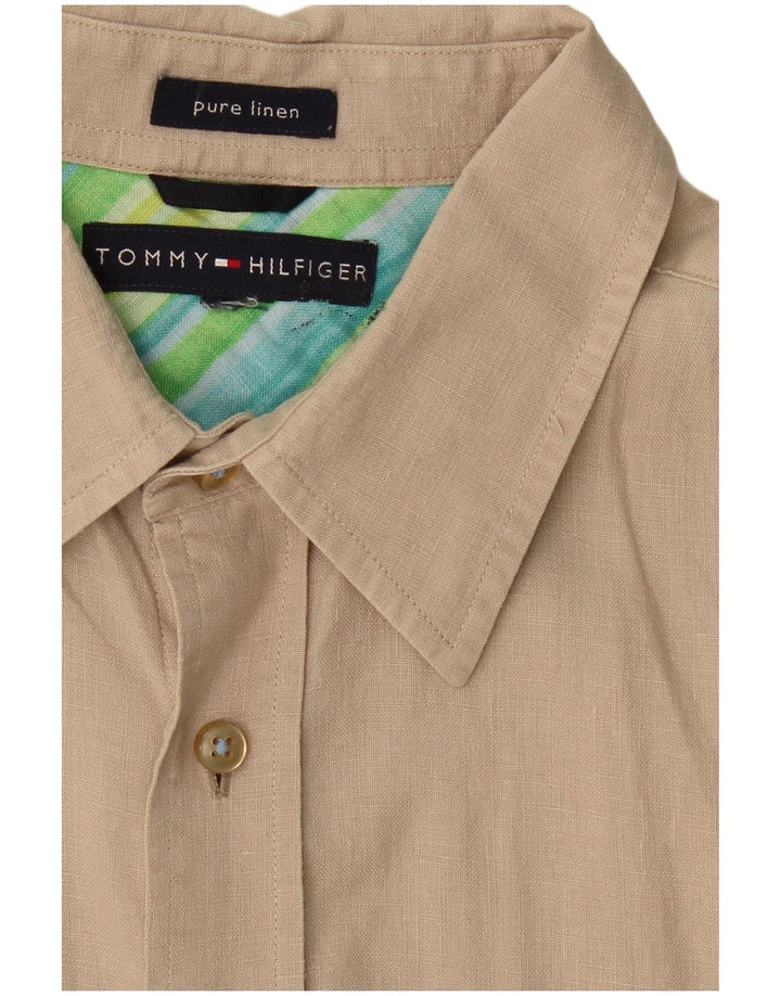 TOMMY HILFIGER Mens Short Sleeve Shirt Large Beige Linen