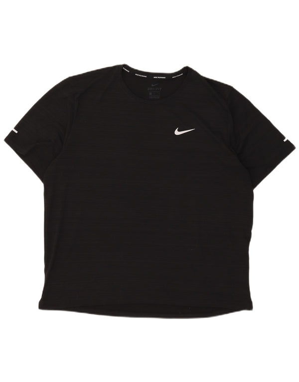 Męski T-shirt Nike Dri Fit, duży, czarny, poliestrowy w prążki
