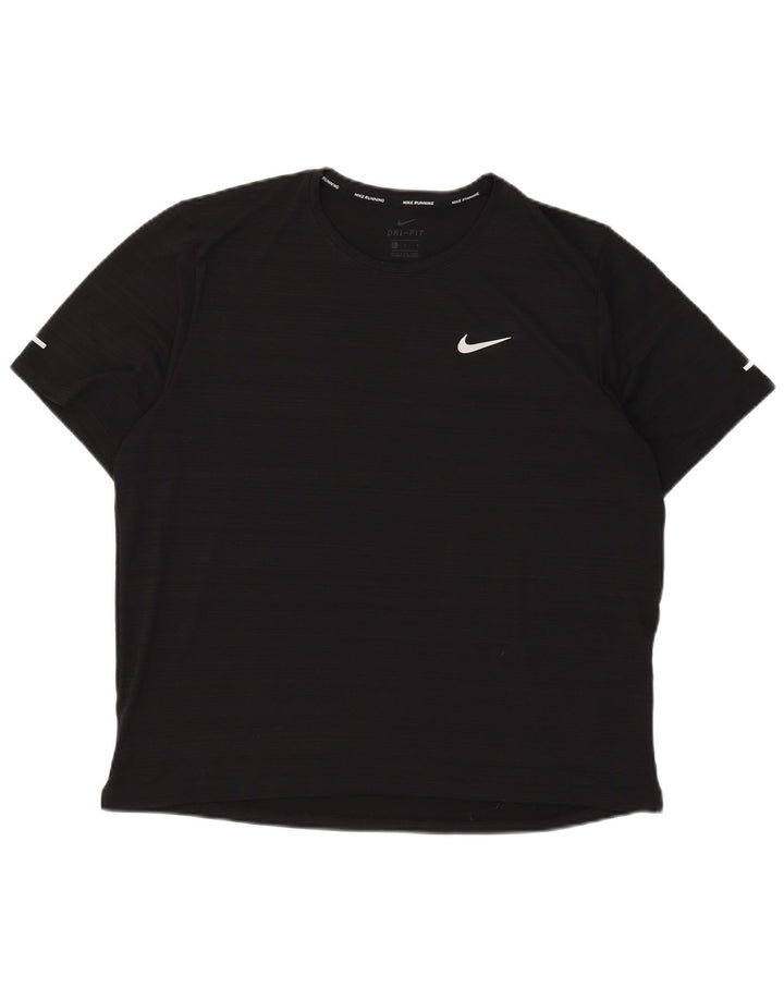 Męski T-shirt Nike Dri Fit, duży, czarny, poliestrowy w prążki