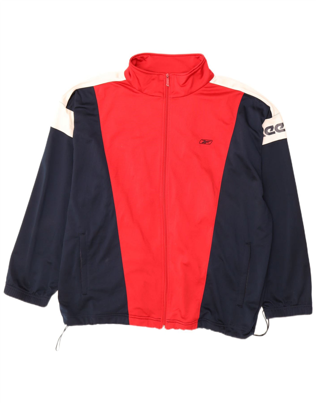 Męska kurtka dresowa Reebok XL, czerwona, z blokami kolorów, poliestrowa, sportowa