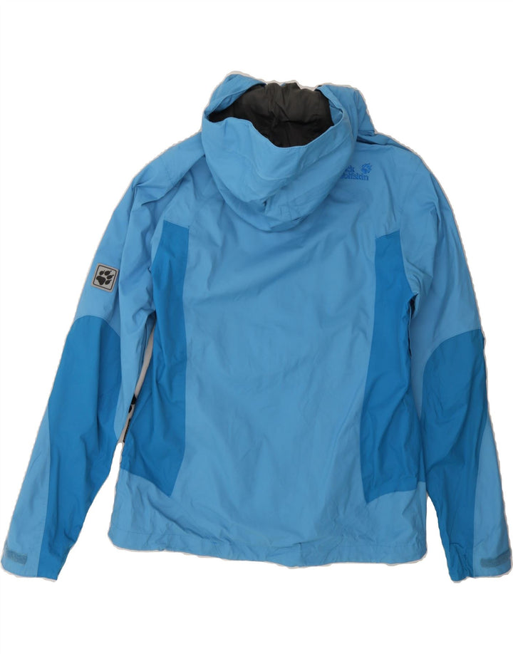 JACK WOLFSKIN Womens Hooded Rain Jacket UK 14 Medium Blue Colourblock Vintage Jack Wolfskin and Second-Hand Jack Wolfskin from Messina Hembry 