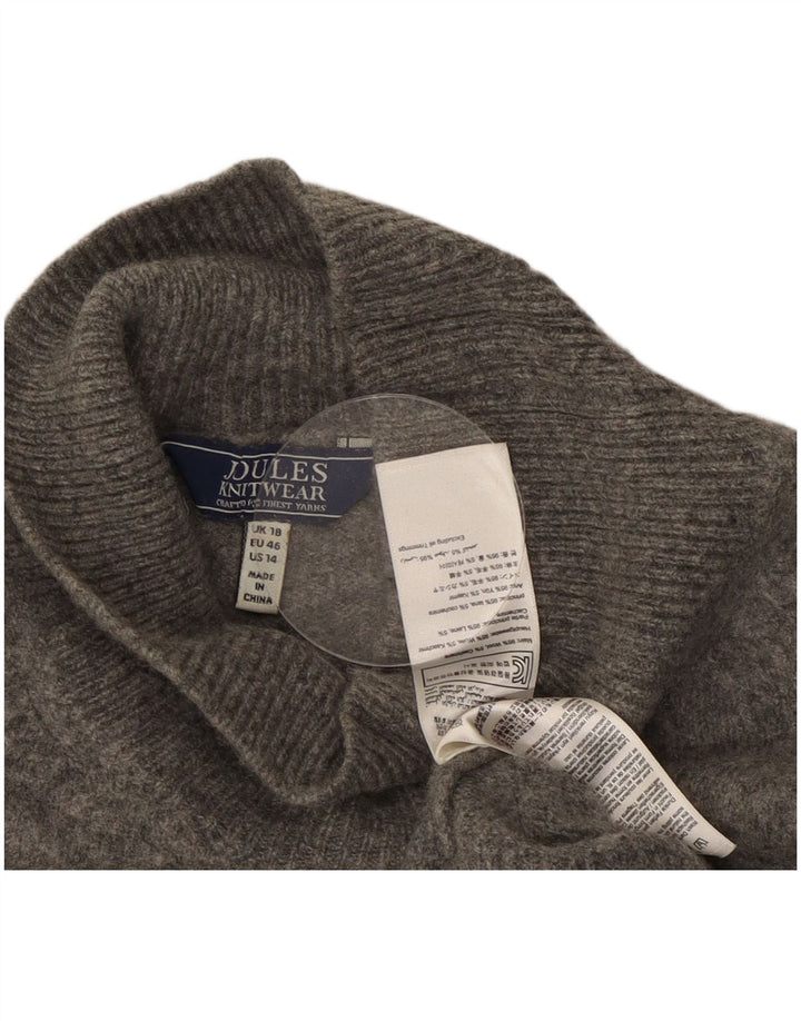 Damski sweter oversize JOULES z golfem UK 18 XL, szara wełna