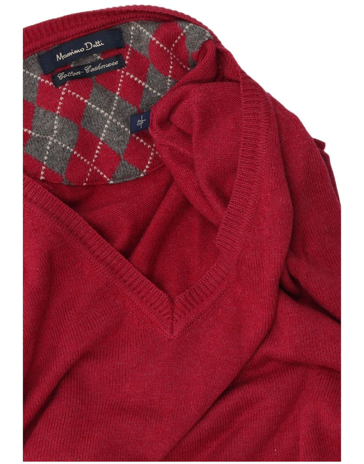 Męski sweter Massimo Dutti z dekoltem w kształcie litery V, duży, różowy, bawełniany