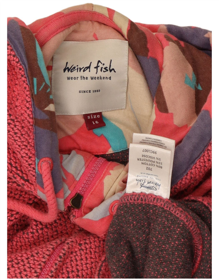 Damski sweter z kapturem i zamkiem WEIRD FISH UK 16, duży, różowy, bawełniany