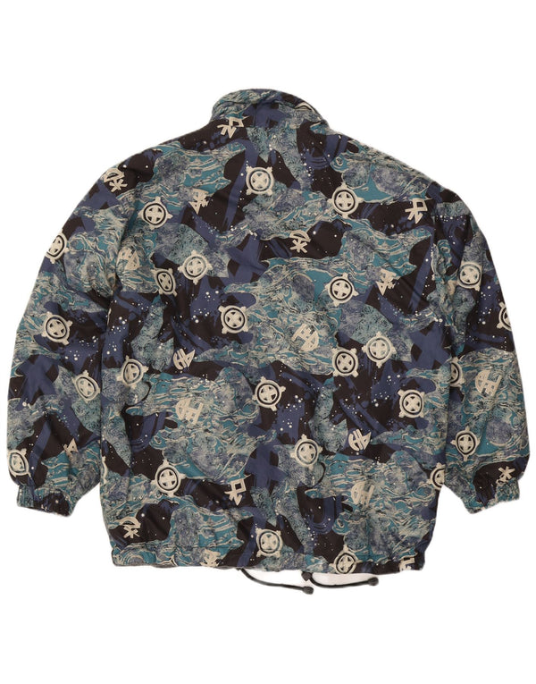 Vintage męska kurtka wiatrówka o luźnym kroju z abstrakcyjnym wzorem UK 36 Small Blue