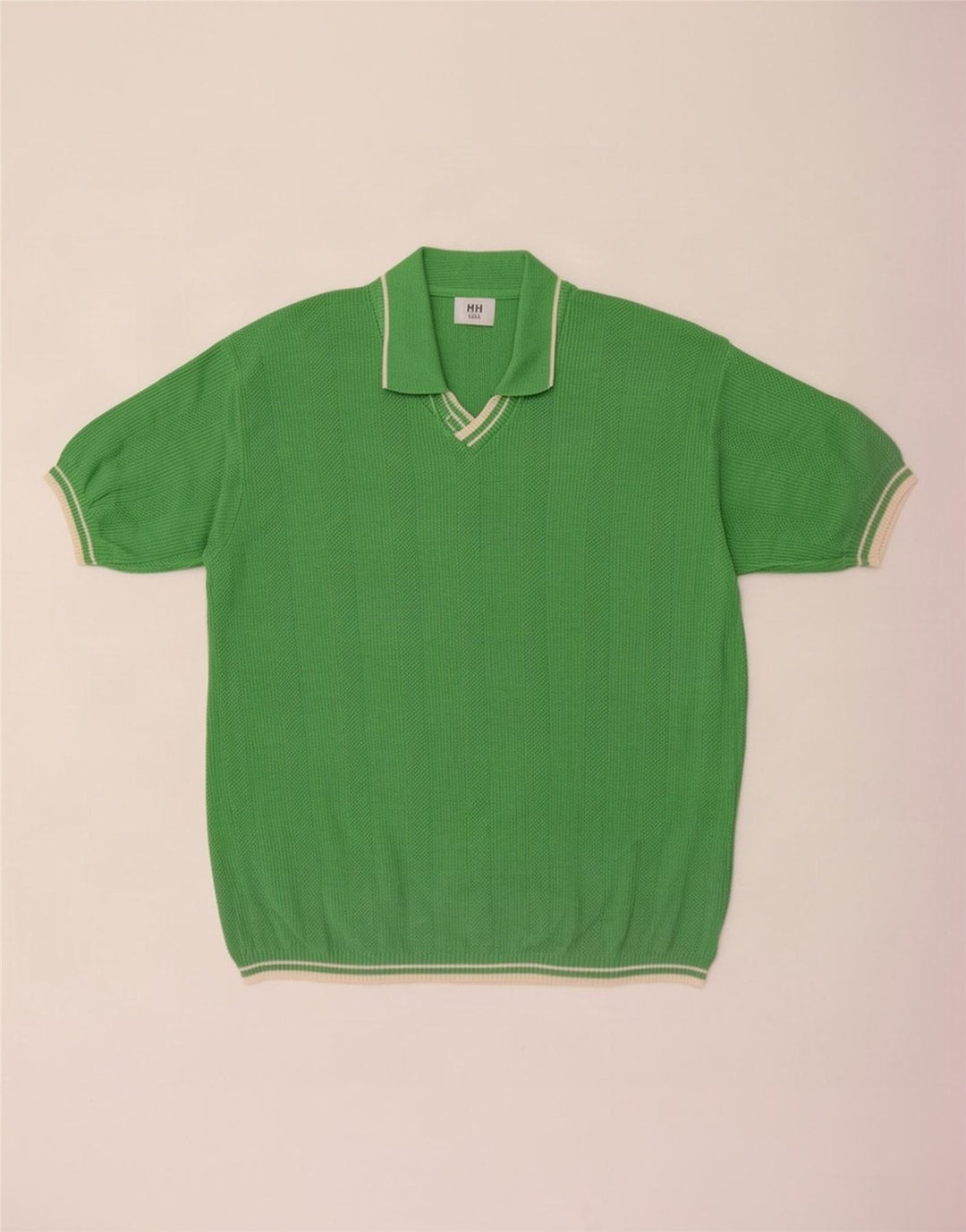 Vintage męski sweter polo z krótkim rękawem, średnio zielony