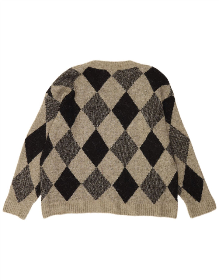 Marks & Spencer Męski sweter z dekoltem w kształcie litery V, średni khaki Argyle/diament