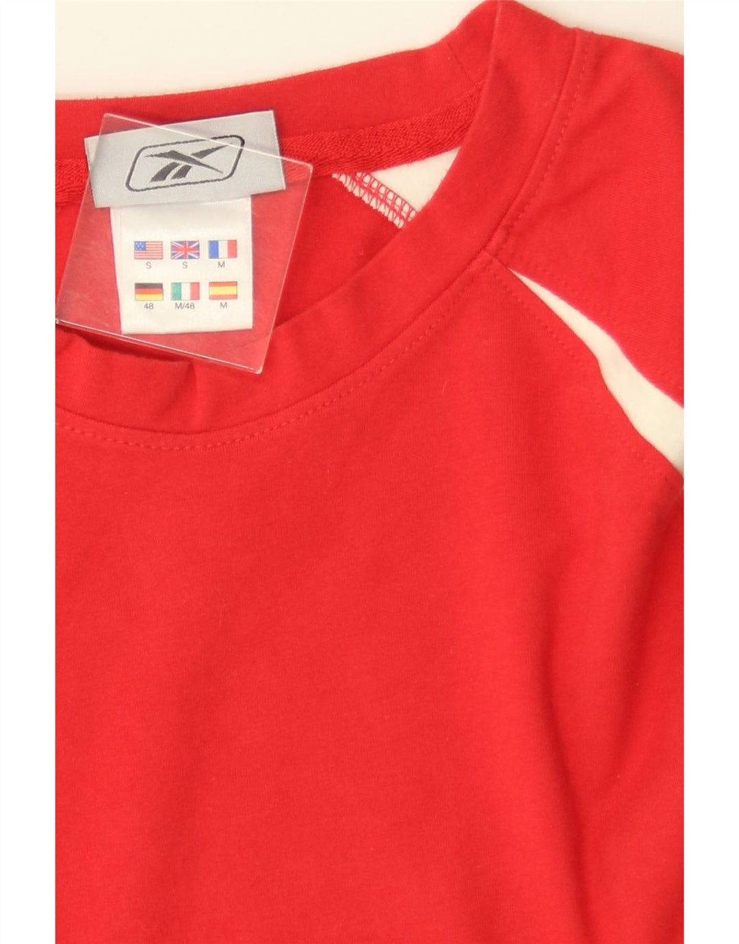 REEBOK Męski graficzny top z długim rękawem, mały, czerwony, bawełniany w bloki kolorów