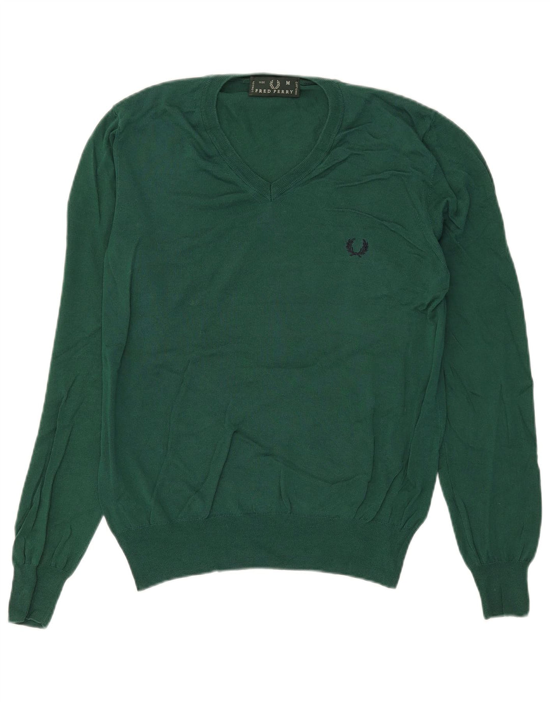 Męski sweter Fred Perry z dekoltem w kształcie litery V, średnio zielony, bawełniany
