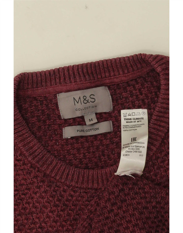 Marks & Spencer Męski sweter z okrągłym dekoltem, średni bordowy bawełniany