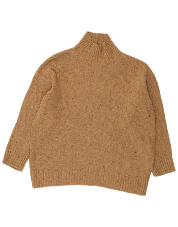 Sweter damski Zara o luźnym kroju z golfem UK 14, duży, brązowy, nakrapiany