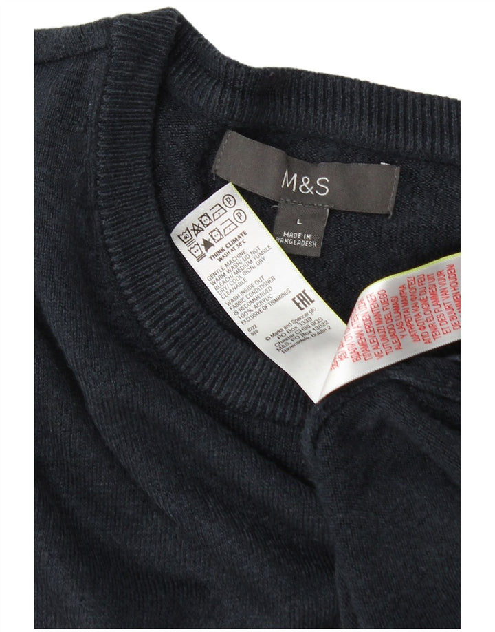 Marks & Spencer Męski sweter z okrągłym dekoltem, duży, granatowy, akrylowy